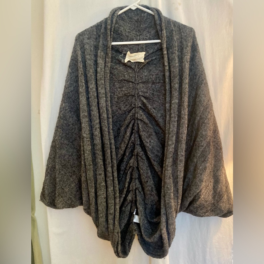 LOFT Dark Gray Draped Open-Front Ruched Cardigan Poncho Size XL